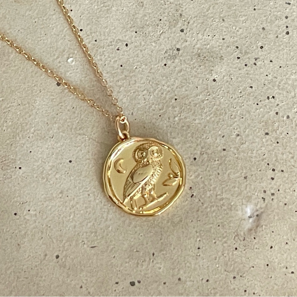 Gold filled Owl of Athena Pendant Necklace
